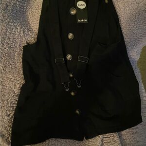 Boohoo Midnight Black Buttoned Coverall Dress